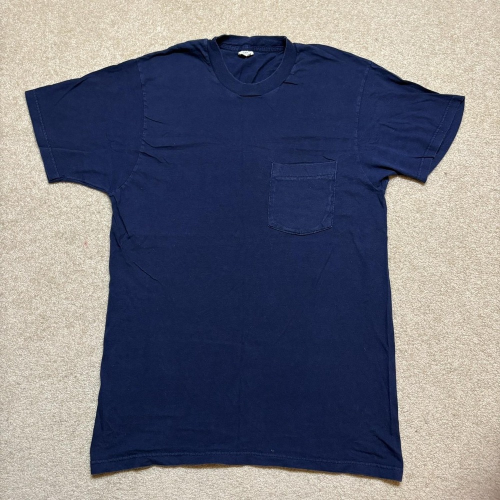 Vtg Navy Blue Selvedge Pocket Tee Shirt Mens Large Tee FOTL Grunge Skate 80s 90s